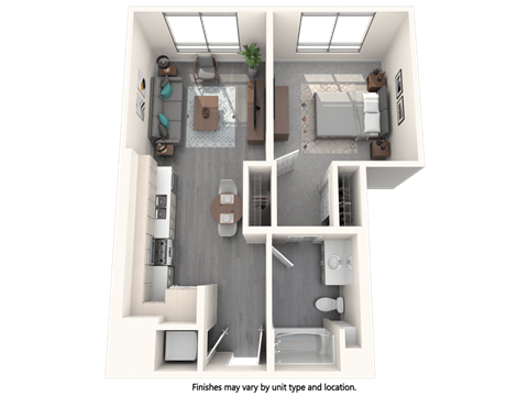 Floor plan for 1 bed, 1 bath, 693 sqft